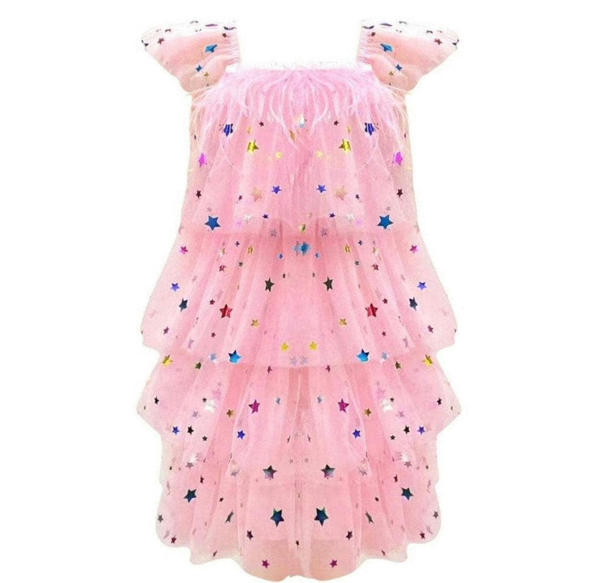 Feather Rainbow Stars Tulle Dress