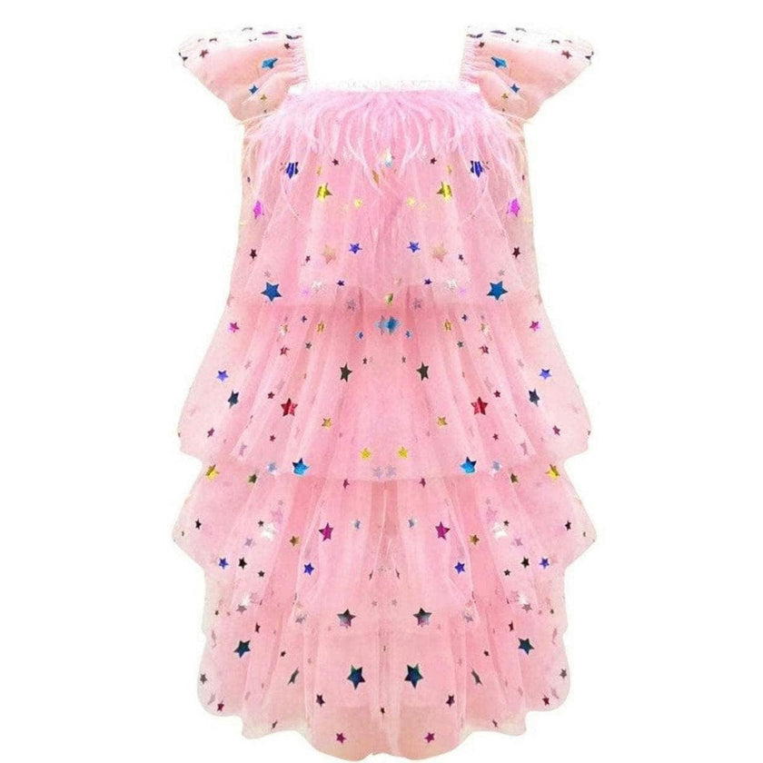 Feather Rainbow Stars Tulle Dress