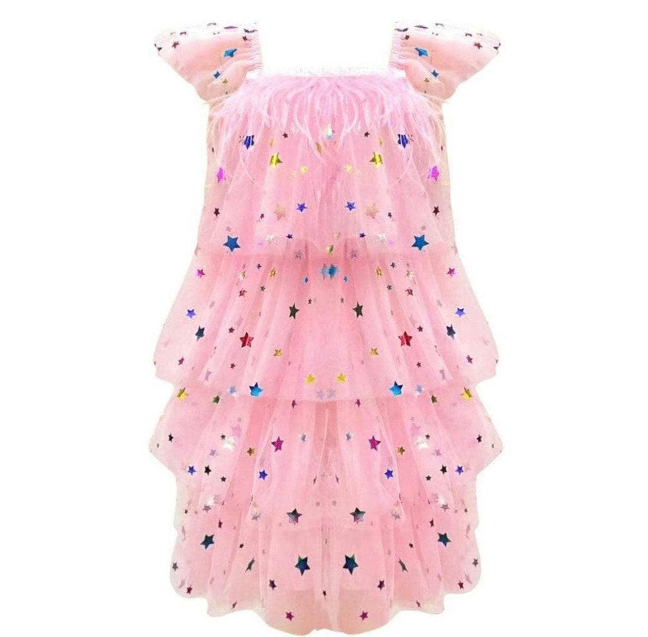 Feather Rainbow Stars Tulle Dress