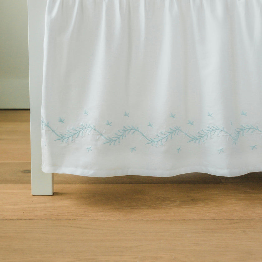 Embroidered Crib Skirt - Sky