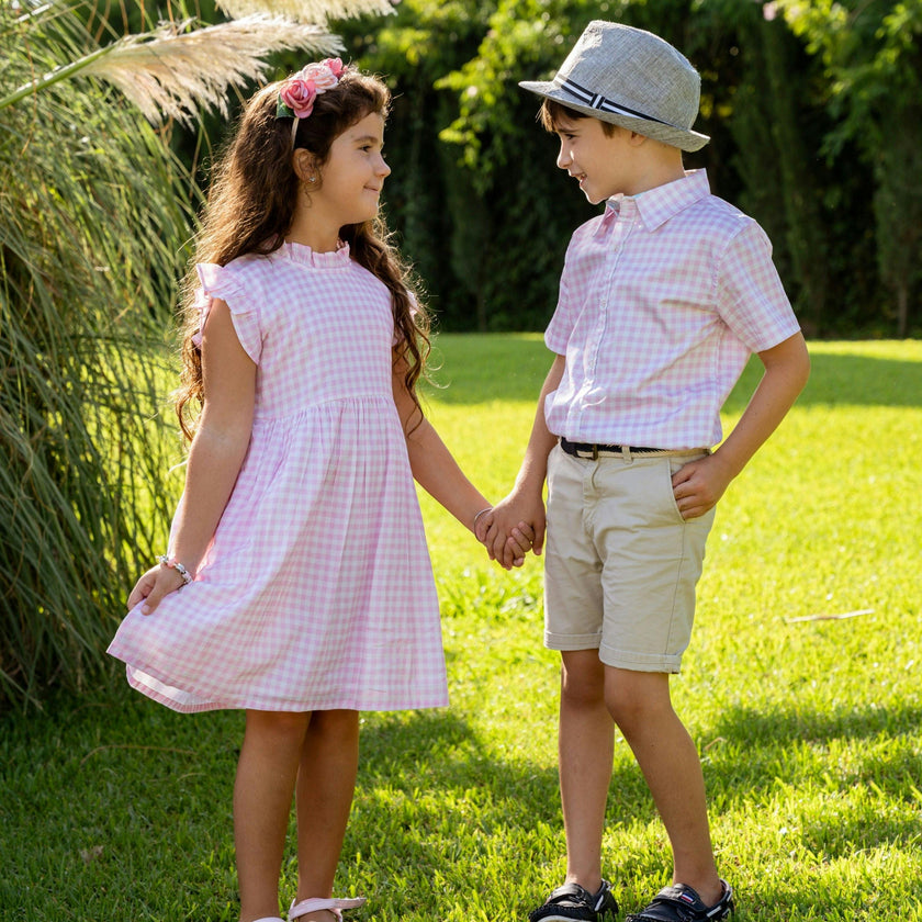 Gingham Pink Shirt in Short Sleeves