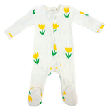 Yellow Tulips Print Zipper Footie