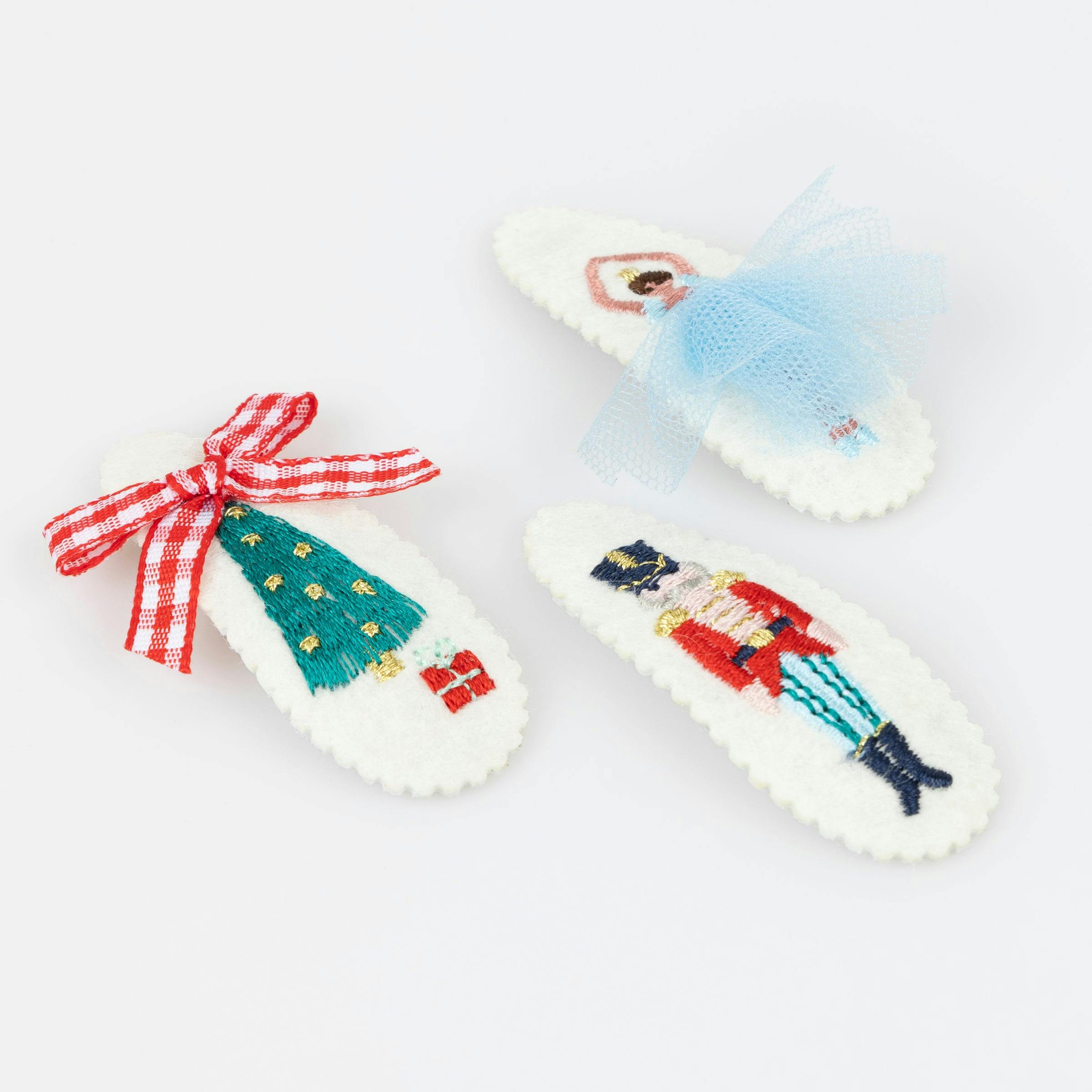 Embroidered Nutcracker Hair Clips