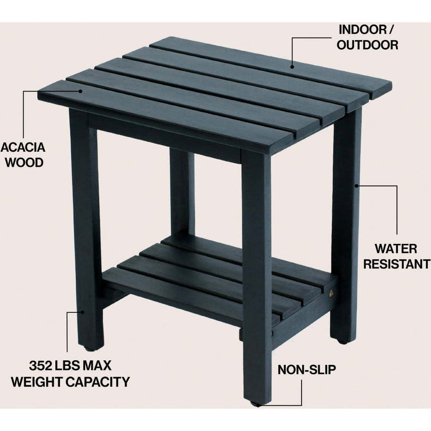 Kellie 16.1" Cottage Classic Slatted Solid Acacia Wood Indoor/Outdoor Side Table with Shelf