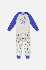 Organic Cotton Two-Piece Pyjama Set Grey Mix Monster Print