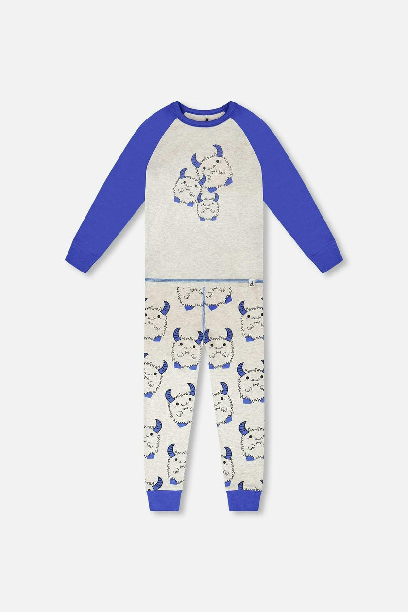 Organic Cotton Two-Piece Pyjama Set Grey Mix Monster Print