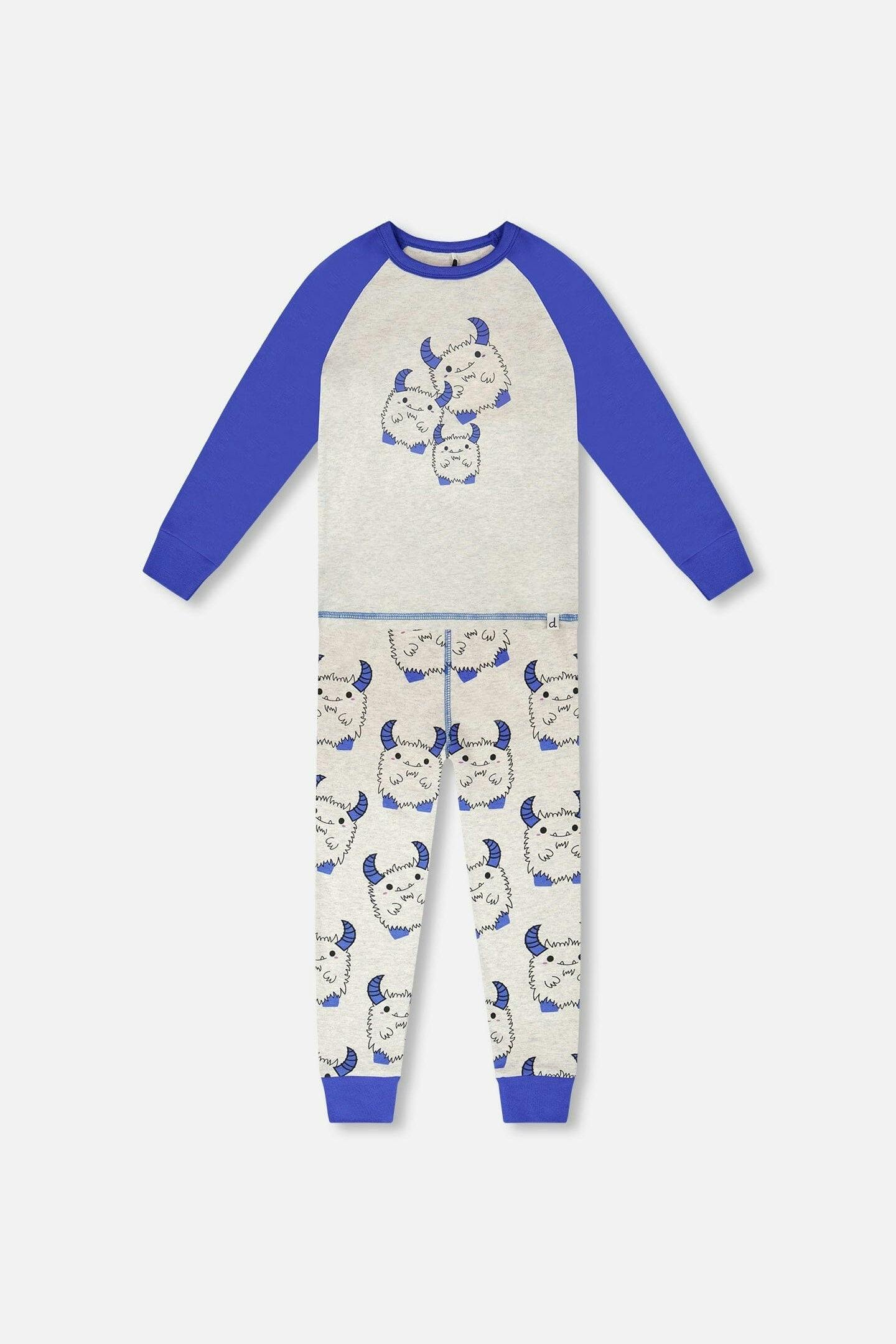Organic Cotton Two-Piece Pyjama Set Grey Mix Monster Print