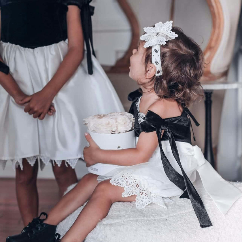 Audrey Black Velour Top and White Tulle Romper