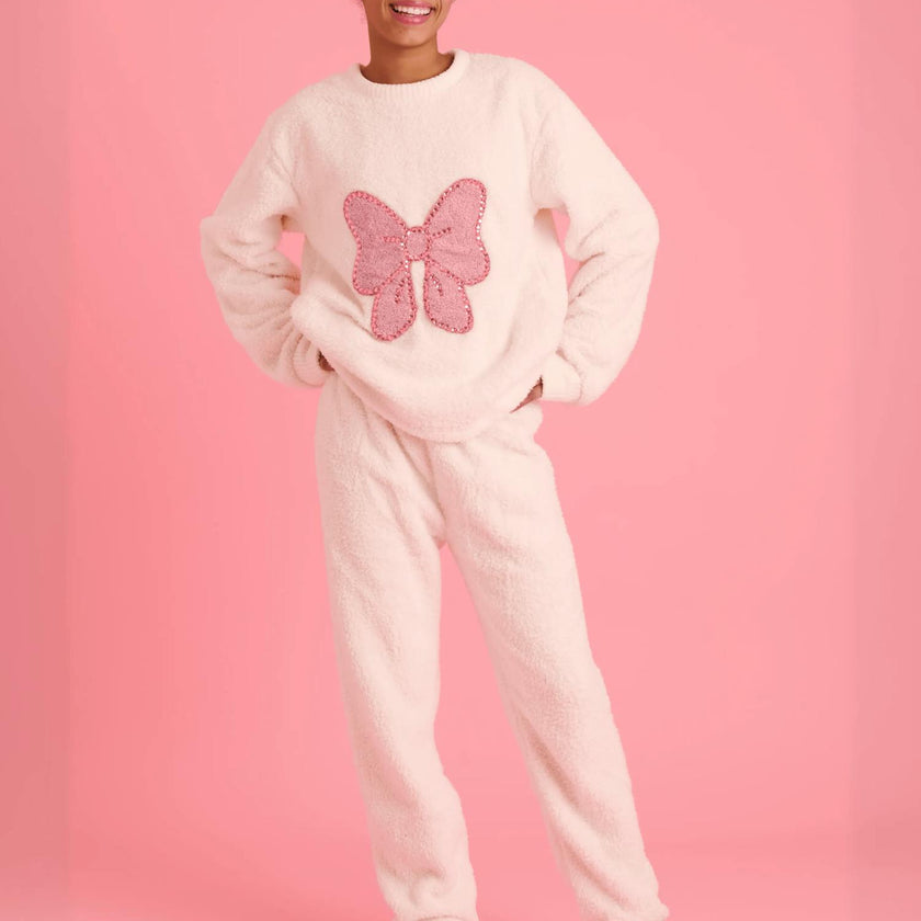 Women's Big Bow Crystal Fuzzy Set