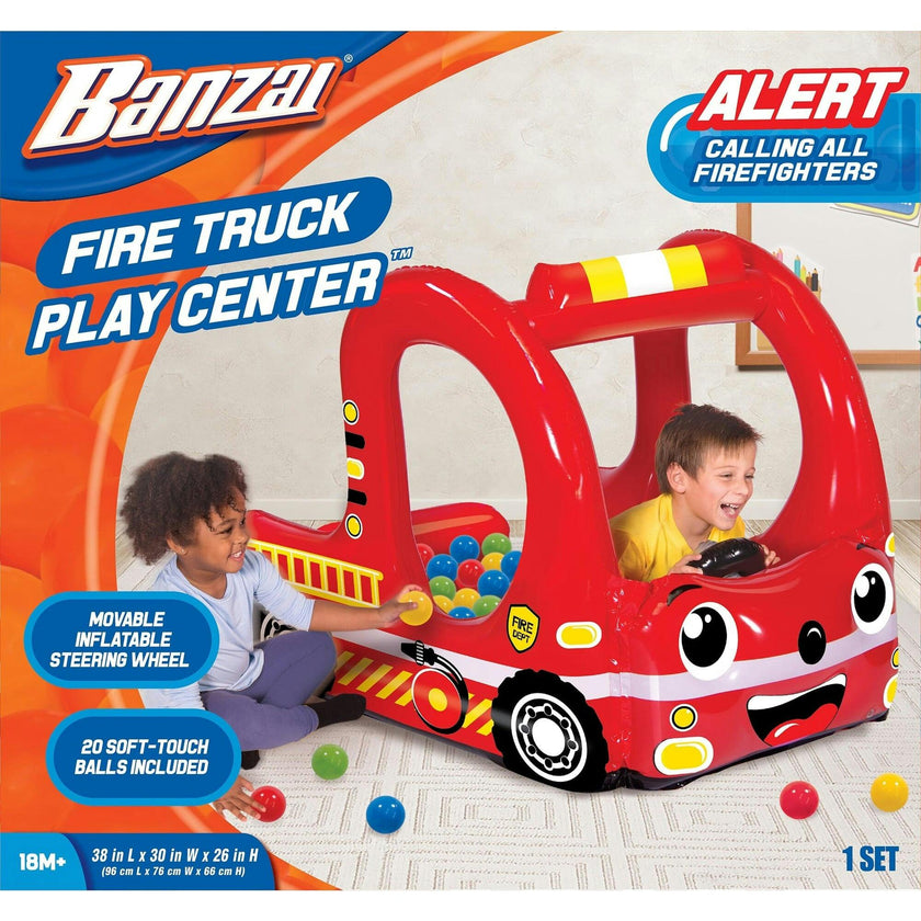 Banzai Rescue Fire Truck Play Center Inflatable Ball Pit -Includes 20 Balls