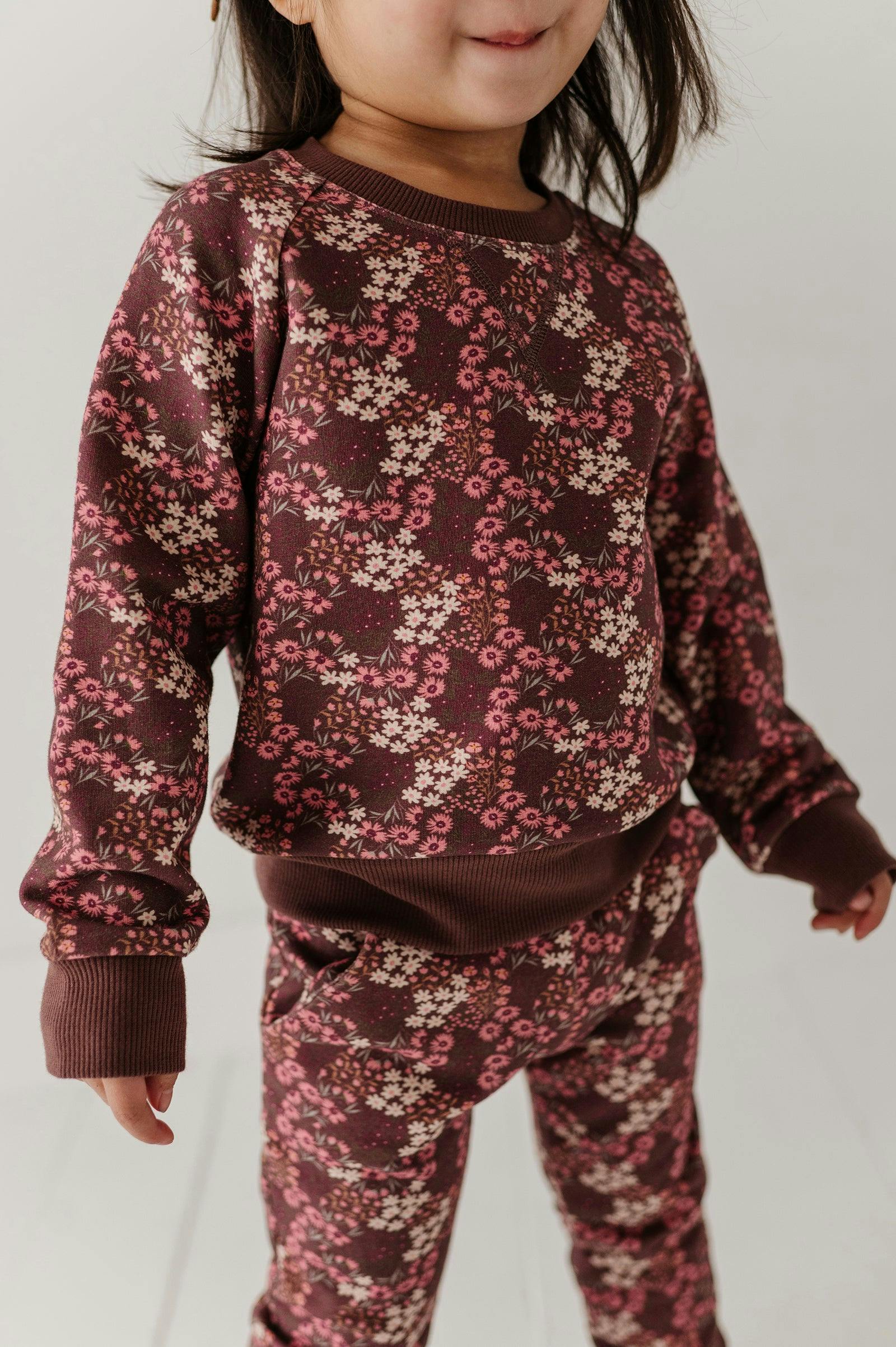 Girls Fleece Sweatshirt in Cluster Garden Floral