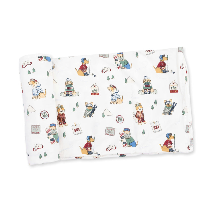 Winter Sports Dogs Green - Swaddle Blanket