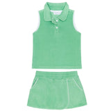 girls gustavia green french terry tennis tank top and skort set