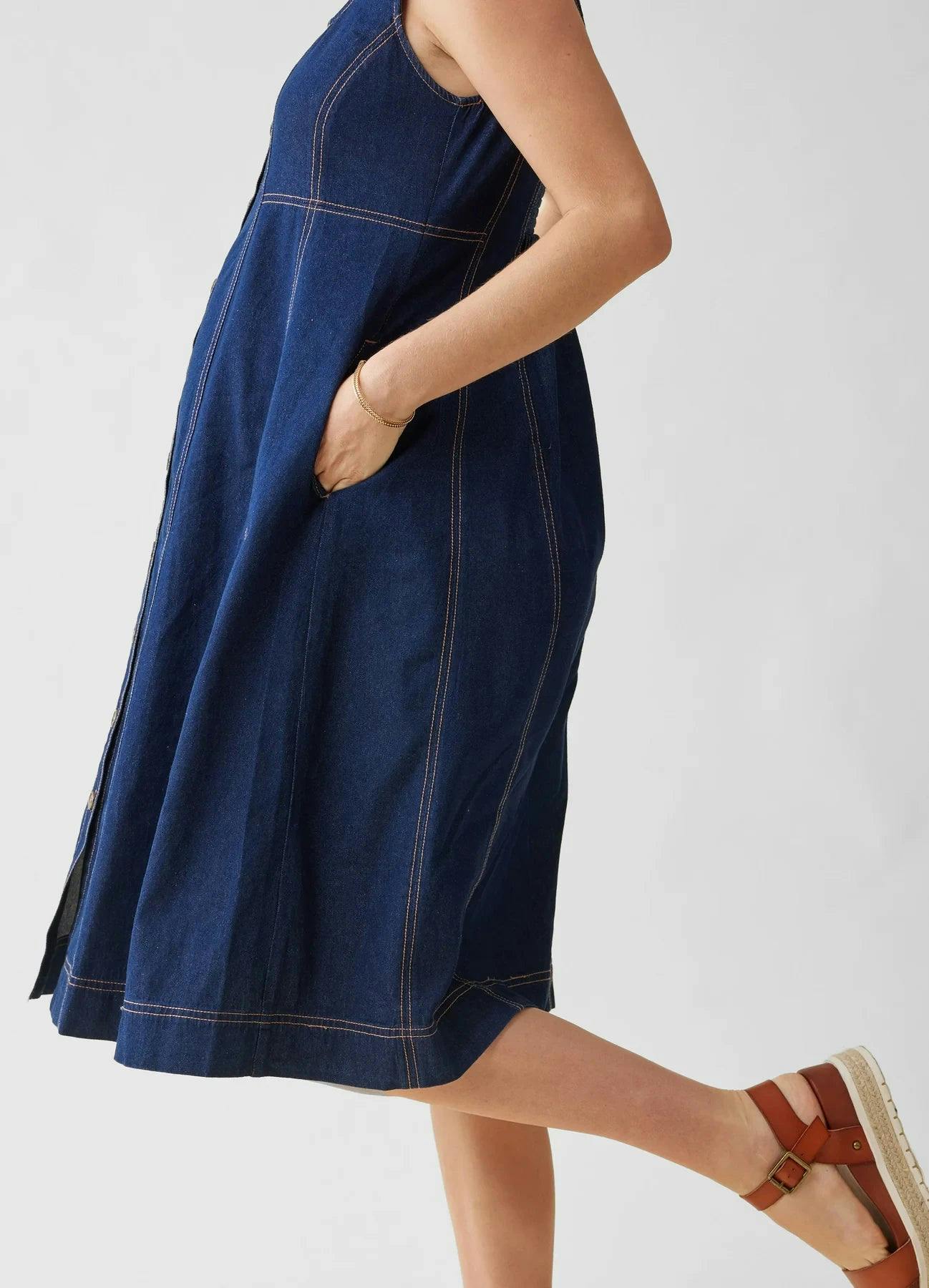 Sleeveless Chambray Maternity and Nursing Midi Dress