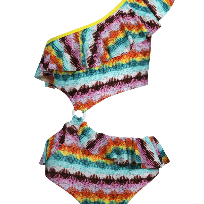 Camelia Knit Ruffle One-Shoulder & Waist Cut-Out Swimsuit