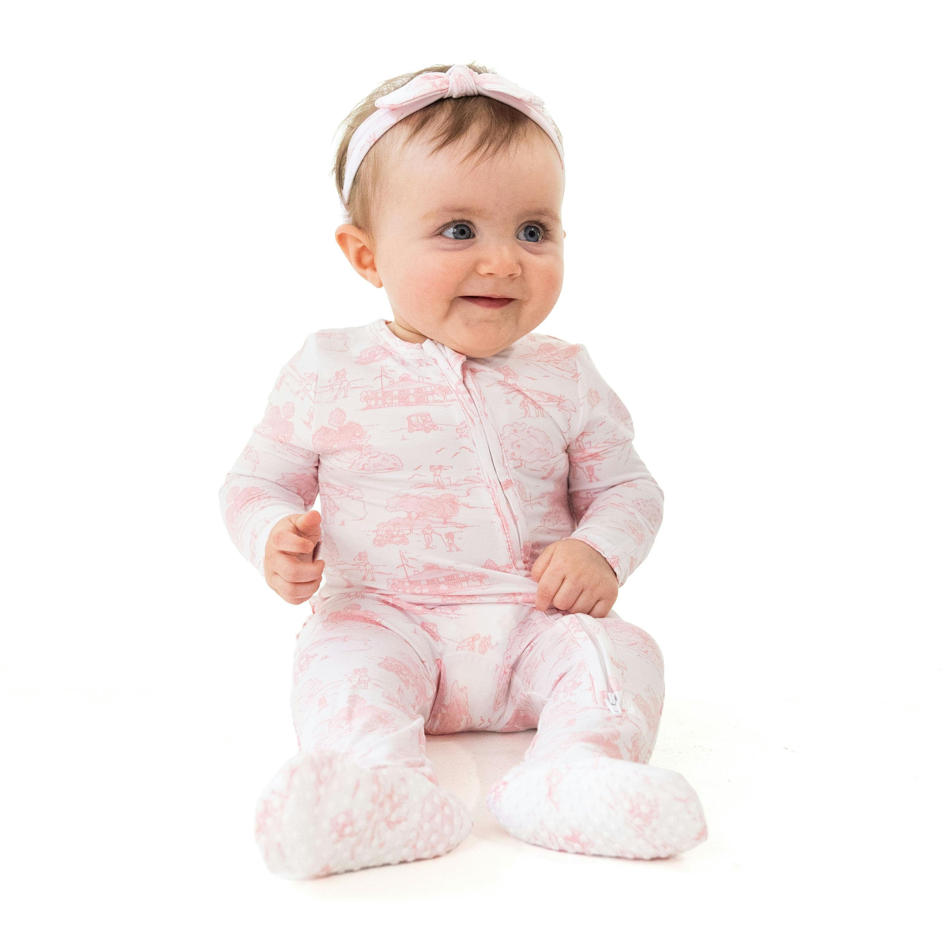 Golf Toile Pink - 2 Way Ruffle Back Zipper Footie