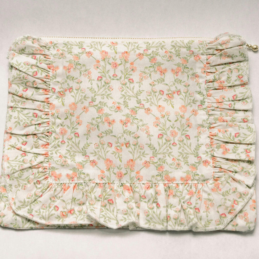 Apricot Meadow Timeless Floral Ruffle Zipper Pouch Lilac Vine Scroll