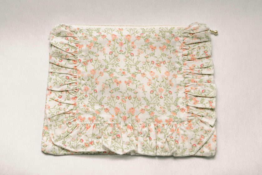 Apricot Meadow Timeless Floral Ruffle Zipper Pouch Lilac Vine Scroll