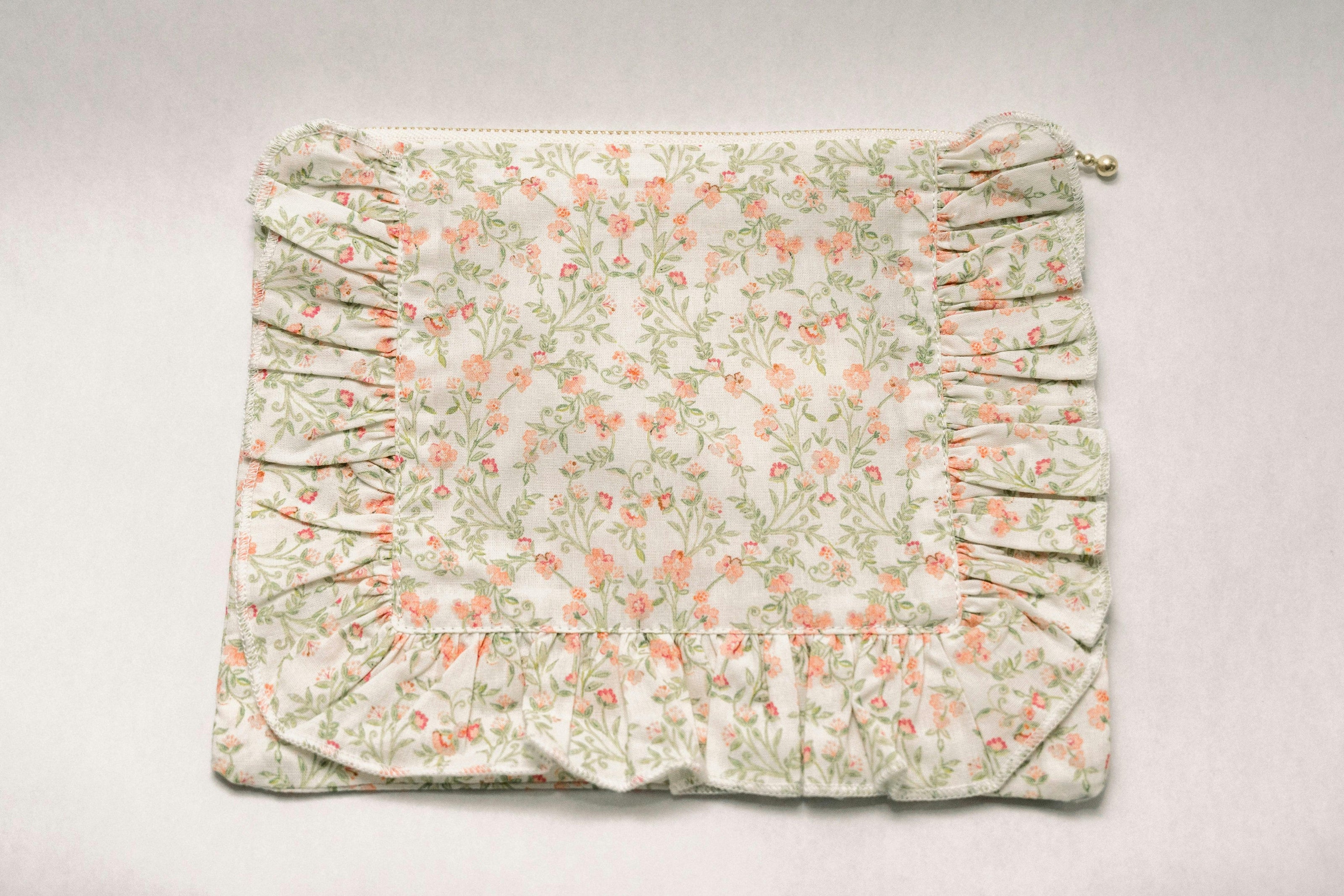 Apricot Meadow Timeless Floral Ruffle Zipper Pouch Lilac Vine Scroll