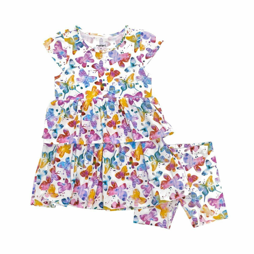 Butterflies Layered Dress with Biker Shorts