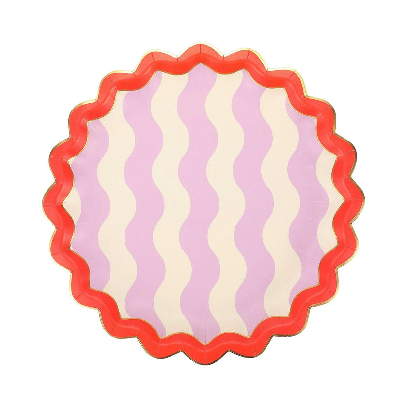 Packed Party Wavy Wishes 10ct Paper Dinner Plates | Gold Foil Scalloped Edge Birthday Party Plates |10 Inch Red and Purple Plates