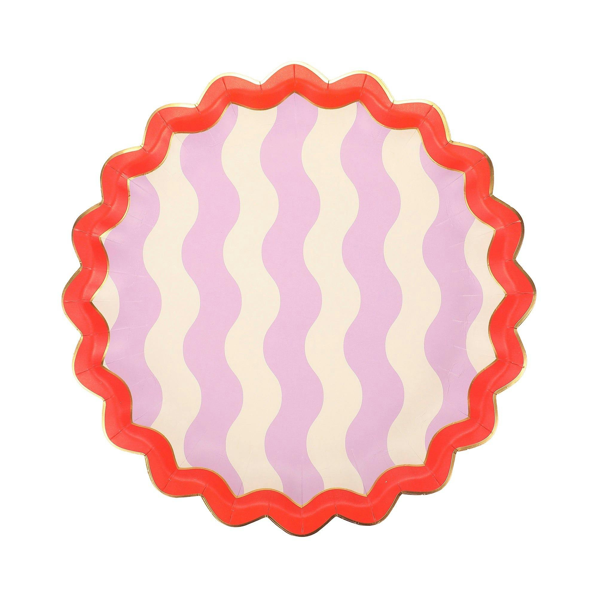 Packed Party Wavy Wishes 10ct Paper Dinner Plates | Gold Foil Scalloped Edge Birthday Party Plates |10 Inch Red and Purple Plates