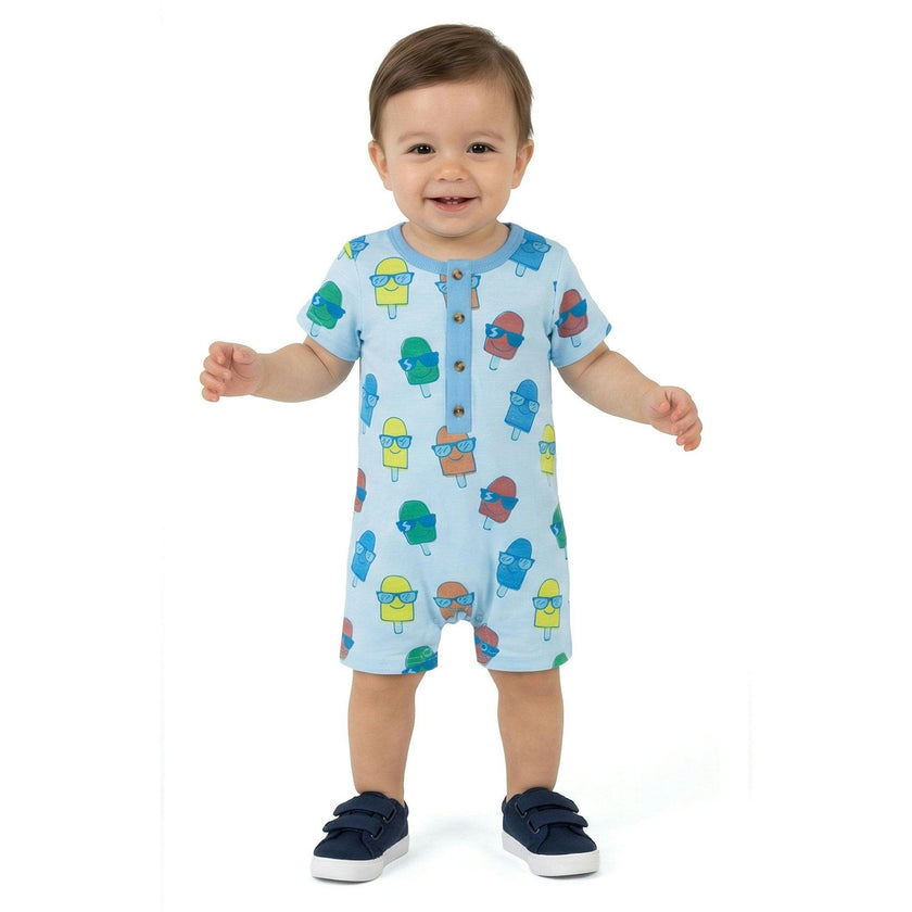 Infant Boys Henley Romper & Bib Set | Blue Ice-Pops