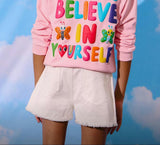 Art Crystal Frayed Hem Denim Shorts