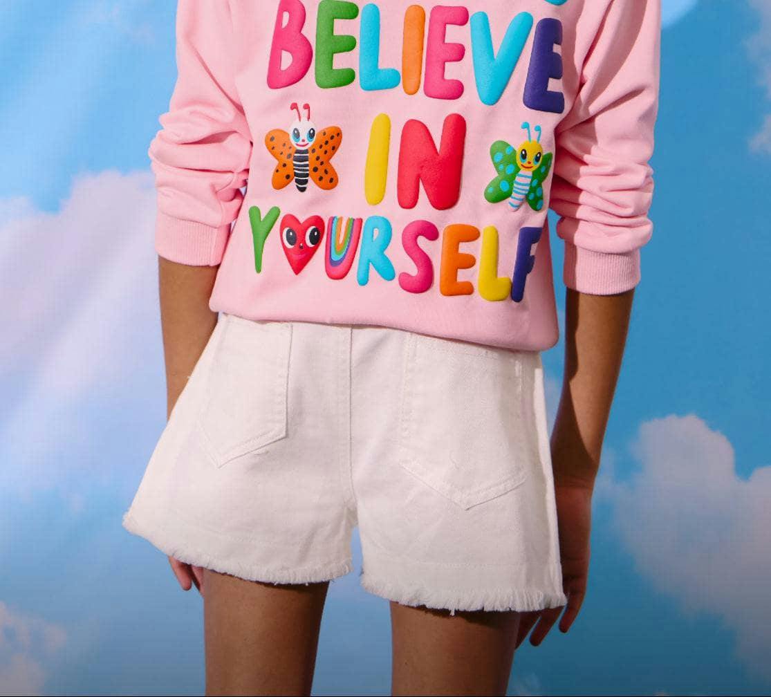 Art Crystal Frayed Hem Denim Shorts