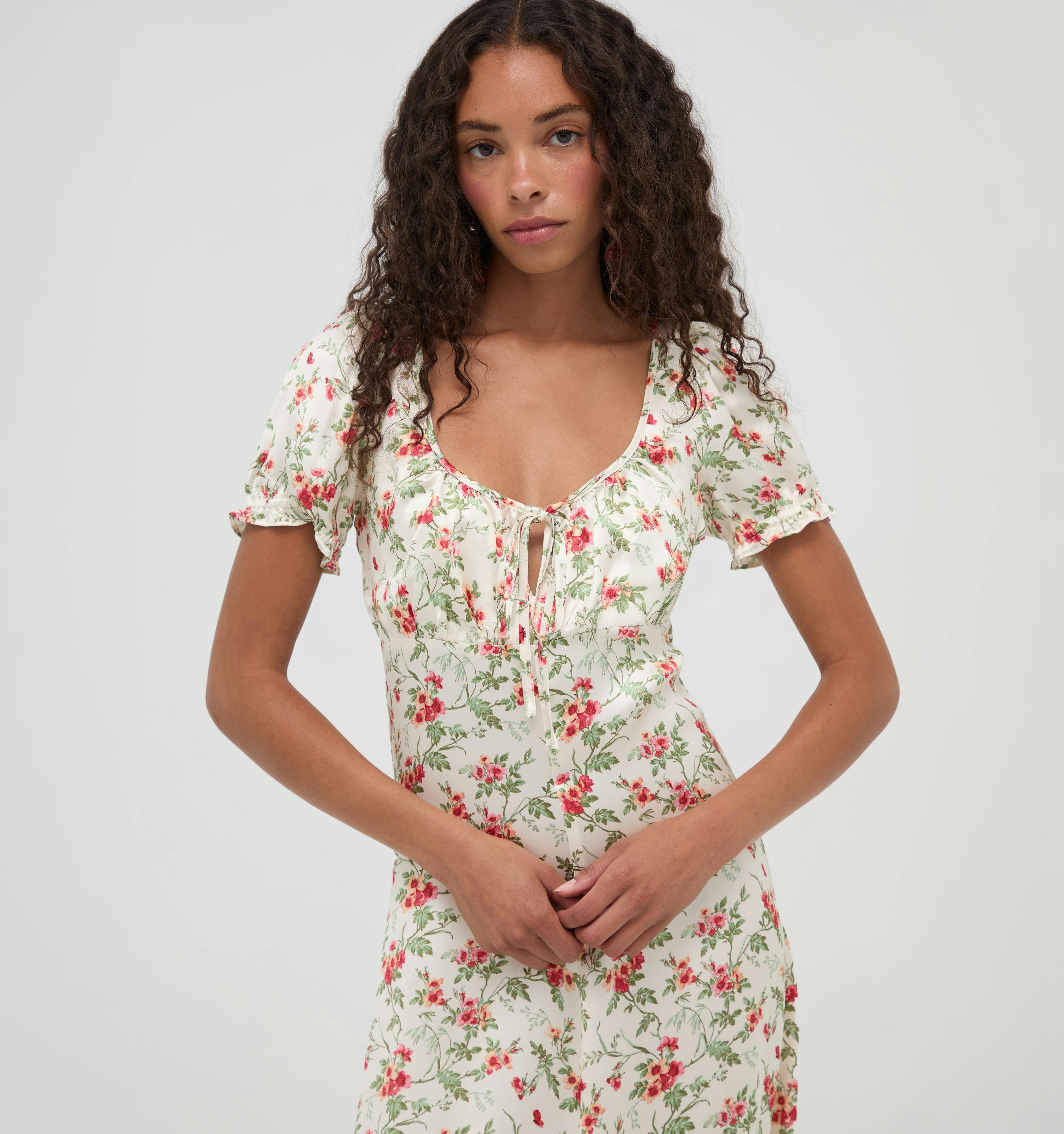 The Maxine Dress - Primrose Bouquet Ivory/Coral