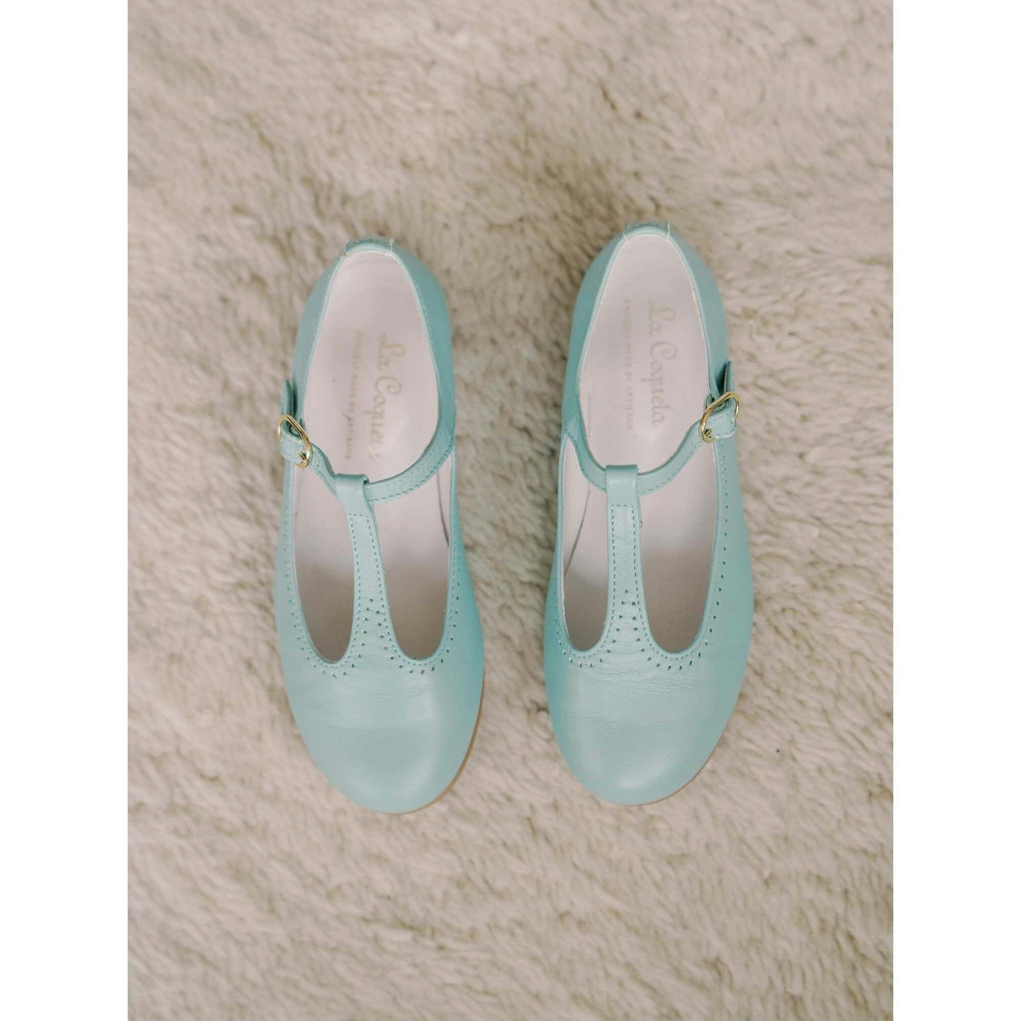 Pale Green Leather Girl T-Bar Shoes