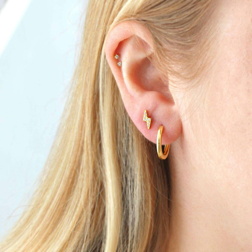 Lightning Bolt Crystal Titanium Flat Back Stud Earring