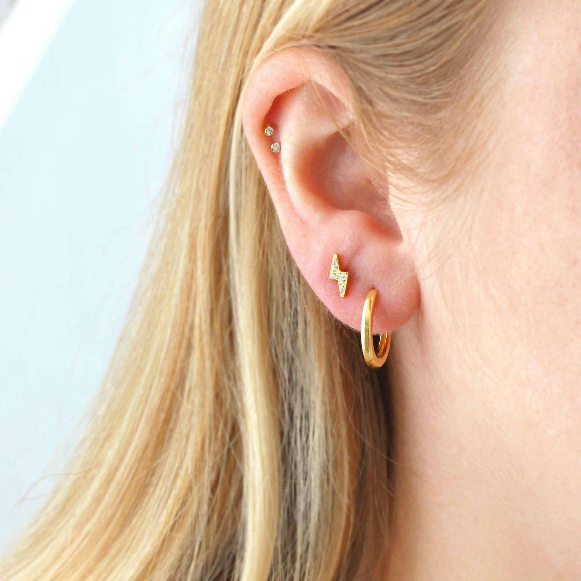 Lightning Bolt Crystal Titanium Flat Back Stud Earring