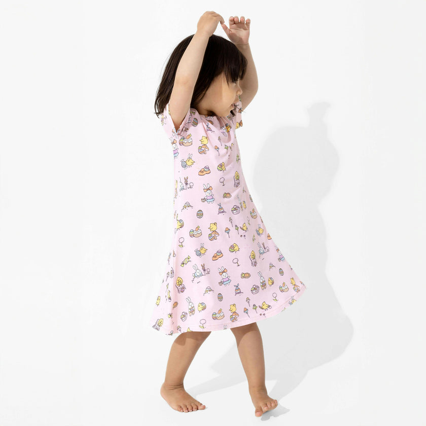 Easter Pink Bamboo Girls' Short Sleeve Dress