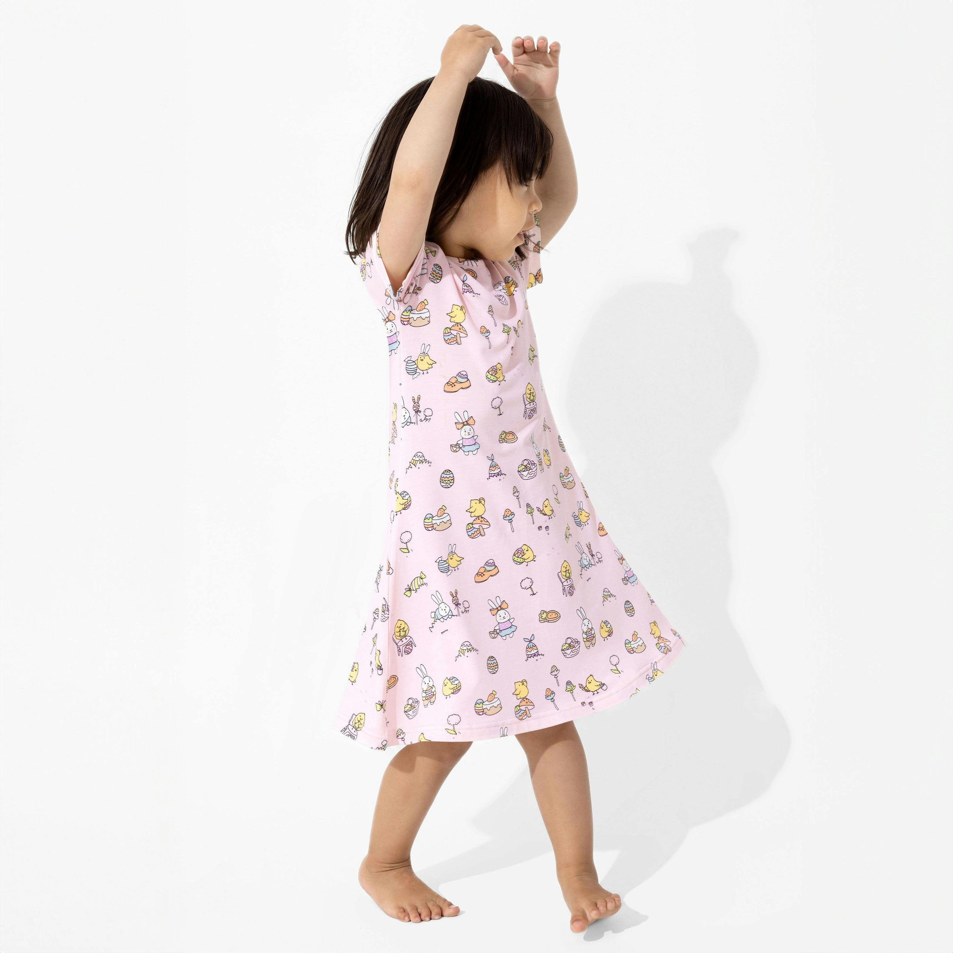 Easter Pink Bamboo Girls' Short Sleeve Dress