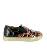 Patent Leather Slip On Sneakers, Black Red & Green