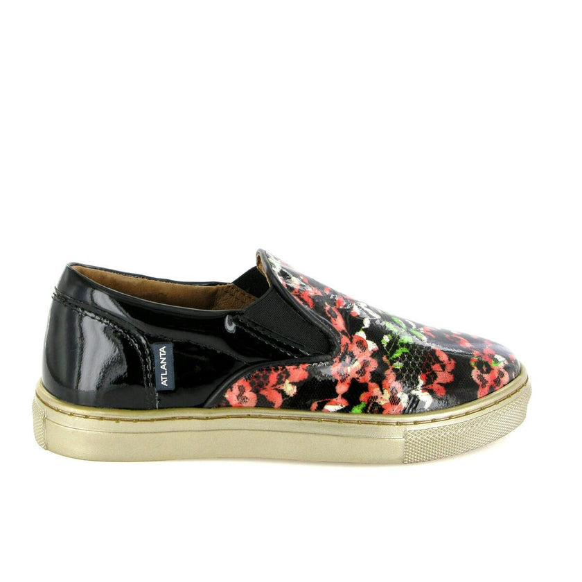 Patent Leather Slip On Sneakers, Black Red & Green