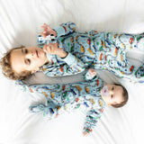 Print Zipped Long Sleeve Footed Onesie