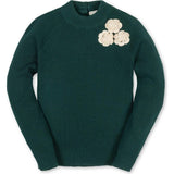 Organic Long Sleeve Mock Neck Sweater with Rosettes, Green