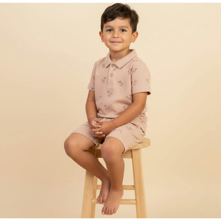 Organic Collar Tee & Shorts Set - Island Palm