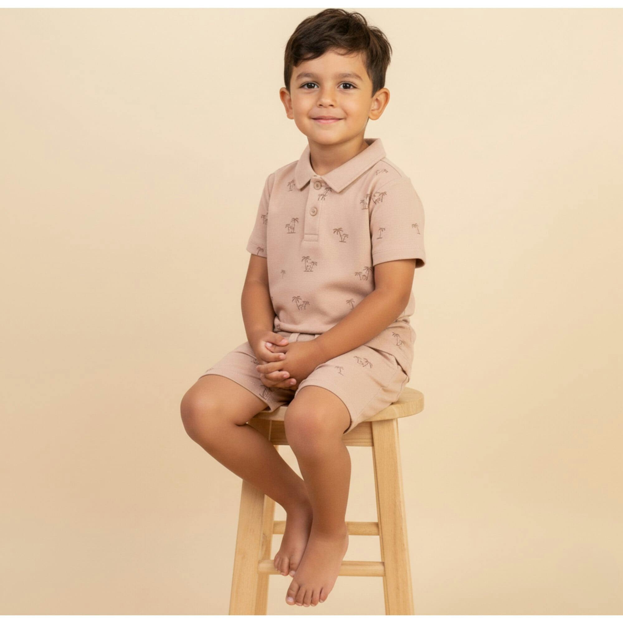 Organic Collar Tee & Shorts Set - Island Palm
