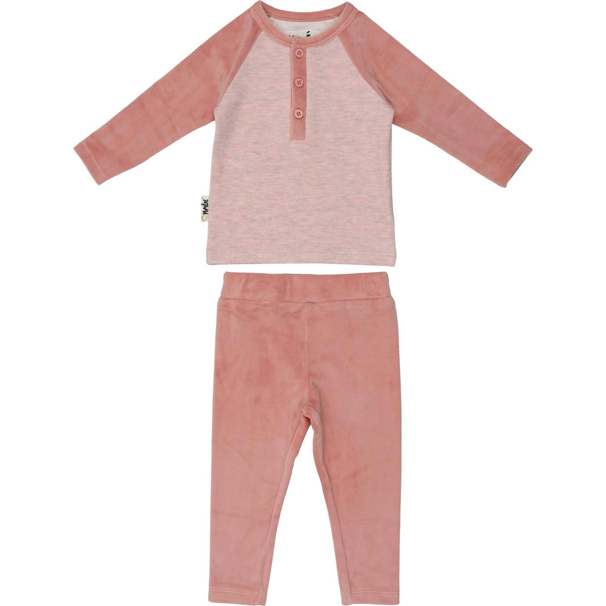Velour Contrast Raglan Sleeve Henley Tee & Pant 2-Piece Set