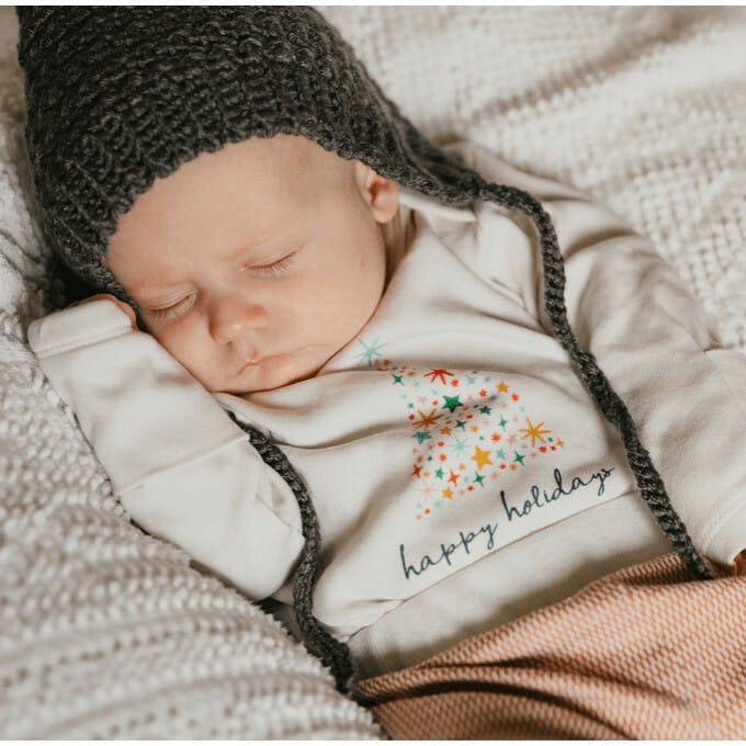 long sleeve graphic bodysuit | happy holidays tree