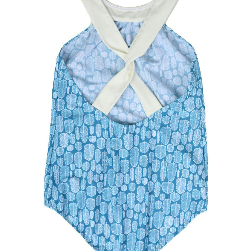 Scarlett One Piece Swimsuit Banana Leaves Print Sky Blue