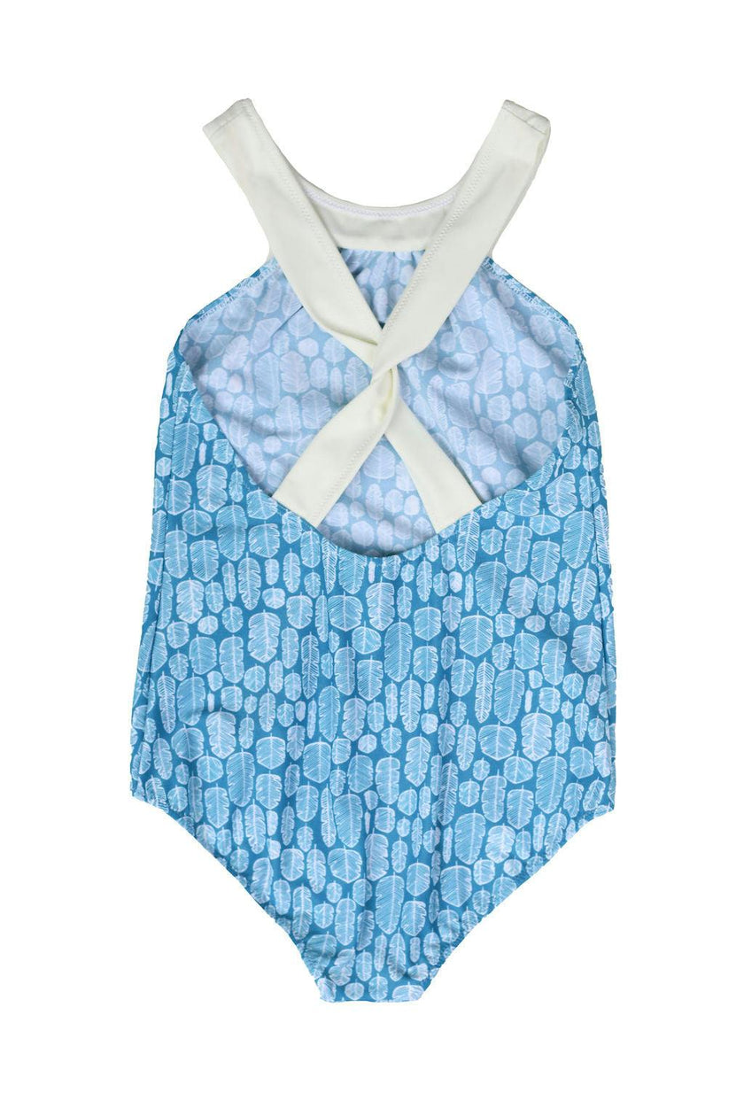 Scarlett One Piece Swimsuit Banana Leaves Print Sky Blue