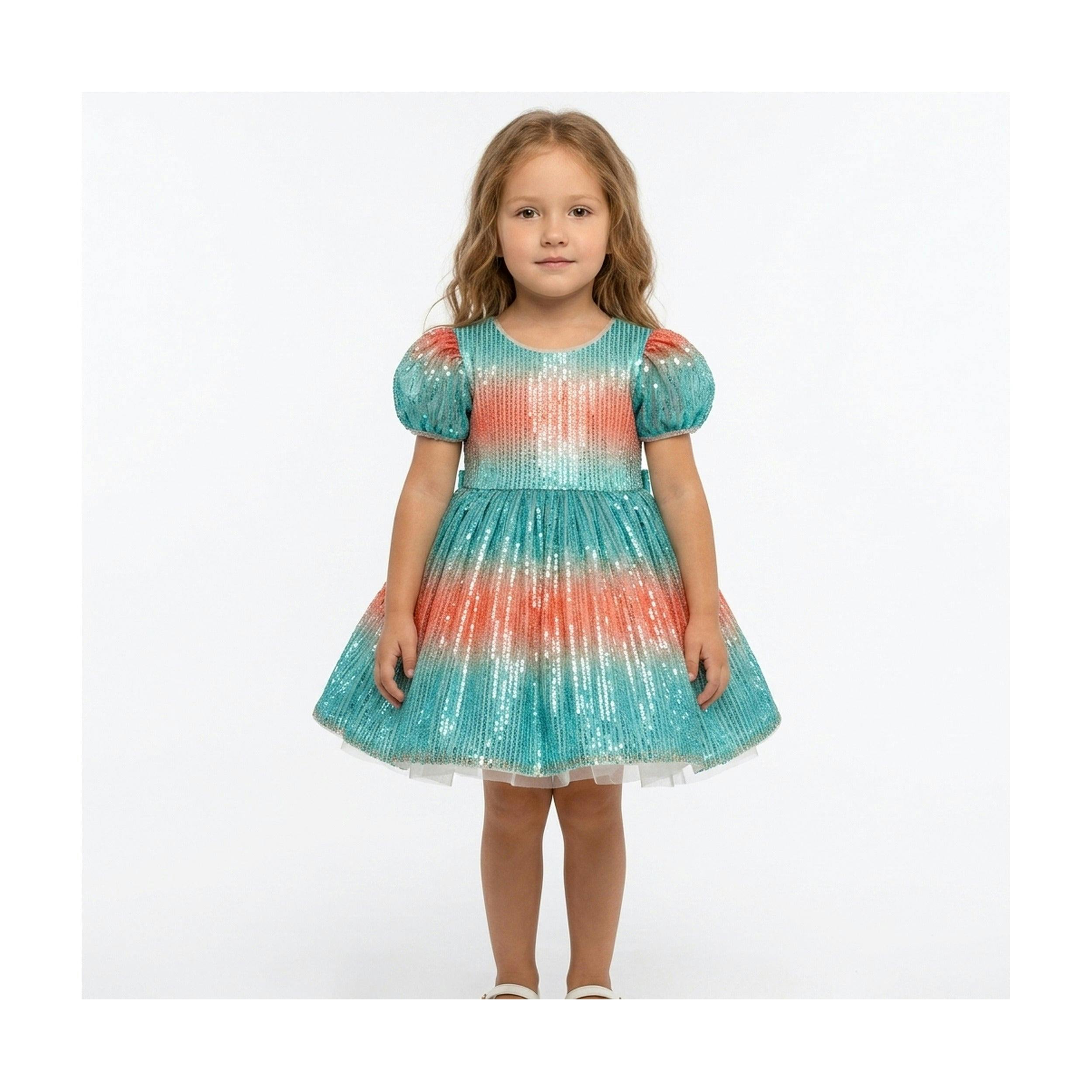 Aqua Sunset Sparkle Sequin Birthday Dress for Girls