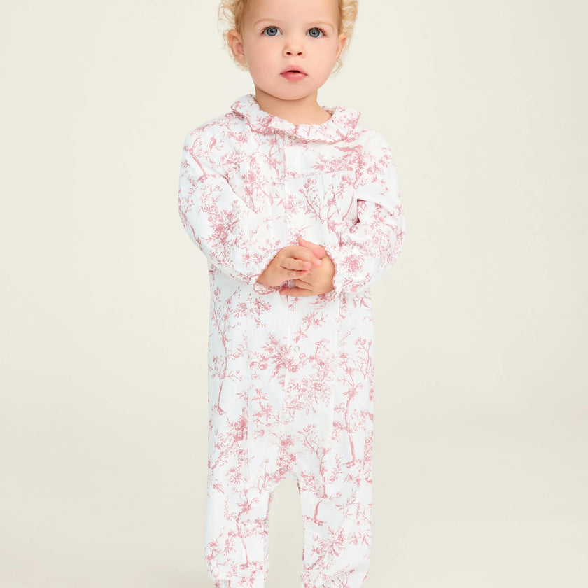 Baby's Twill Madeline Romper in Pink Timeless Toile