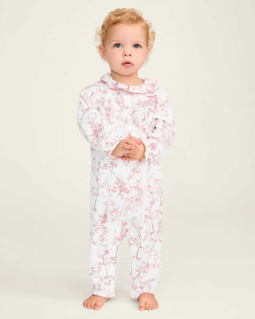Baby's Twill Madeline Romper in Pink Timeless Toile