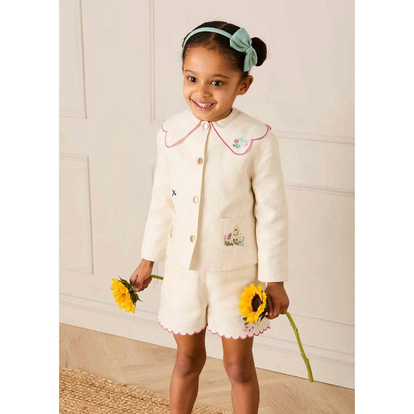 Wildflower Embroidered Scallop Edge Shorts in Cream (4-12yrs)