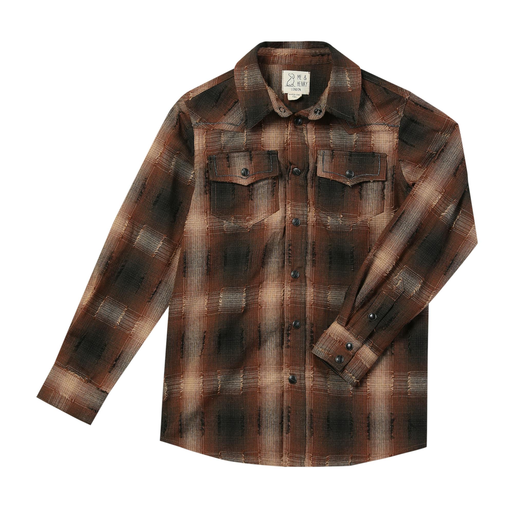 HOWDY Western Brown Fringe plaid WOVEN SHIRT